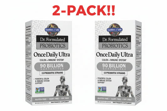 2 Boxes of Dr. Formulated Probiotics Once Daily Ultra by Garden of Life on a white background