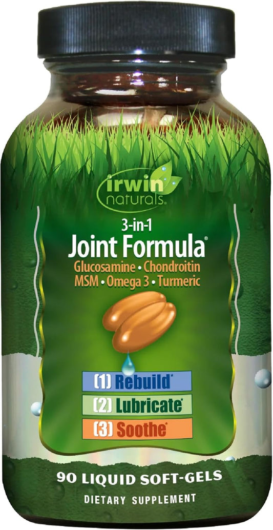 Irwin Naturals 3-in-1 Joint Formula supplement bottle on a white background