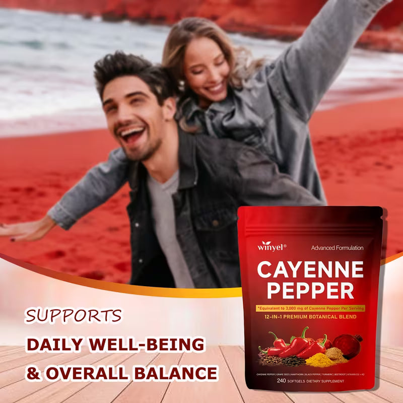 WINYEL Advanced Cayenne Pepper Softgels | D3+K2+Curcumin 240ct Peaceful Pleasures