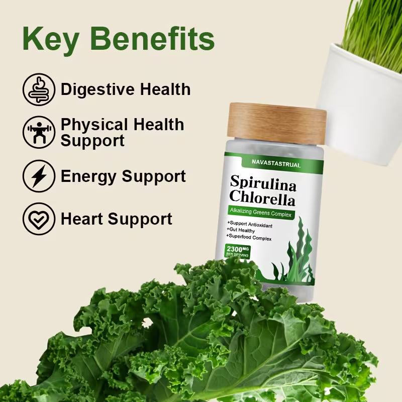 Spirulina & Chlorella 2300mg – 90 Capsules Peaceful Pleasures