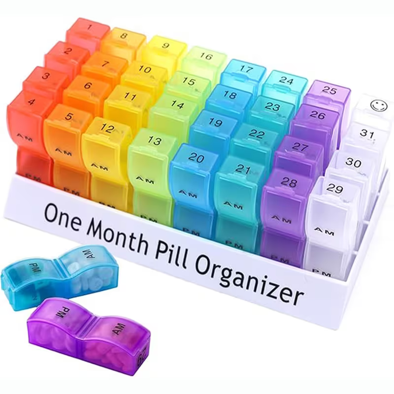 31-Day Portable Pill Organizer with Dividers