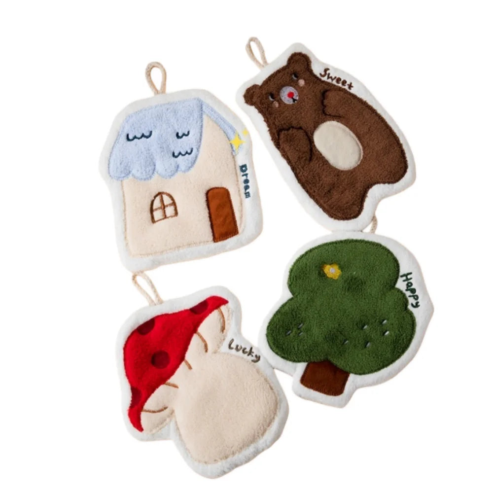 Cute Cartoon Hanging Hand Towels | Absorbent Coral Fleece Hanging Hand Towels Peaceful Pleasures Health and Wellness
