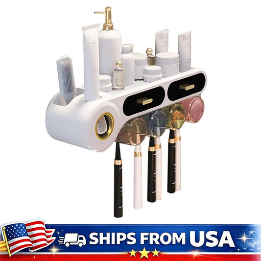 Wall Mounted Toothbrush Holder with Toothpaste Dispenser & Drawer Peaceful Pleasures Health and Wellness
