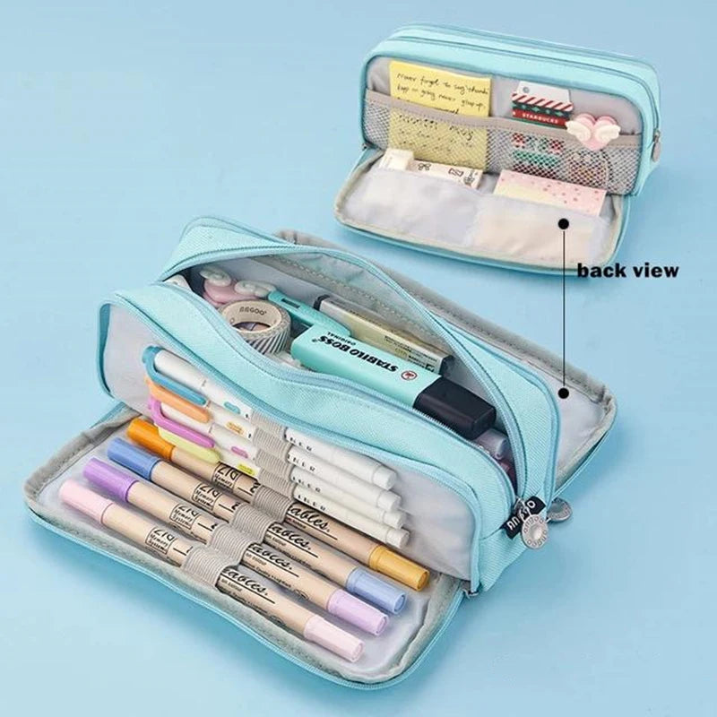 Large Pencil Case Big Capacity Storage Bag, Double-Side Open, Student Stationery, Desk Organizer for School Use Peaceful Pleasures Health and Wellness Blue