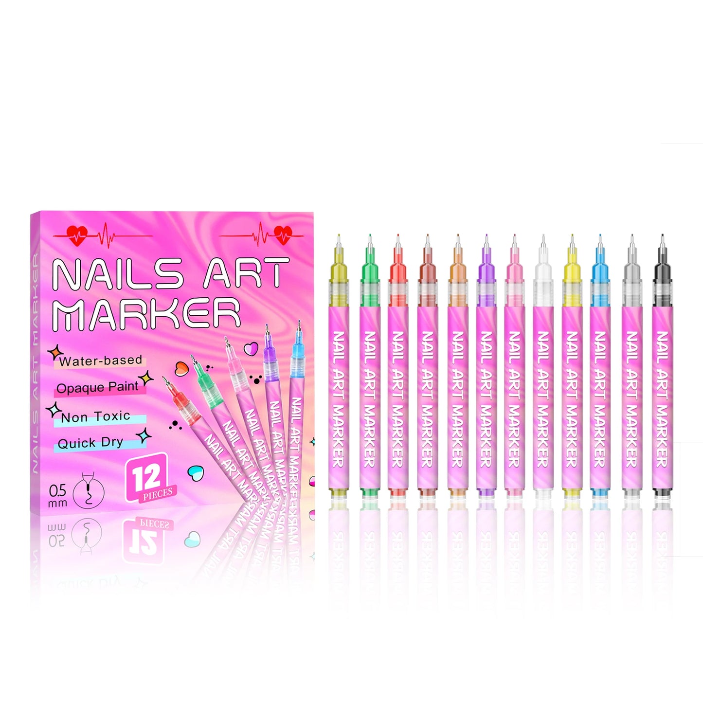 12-Piece Nail Art Drawing Pen Set – Waterproof DIY Markers