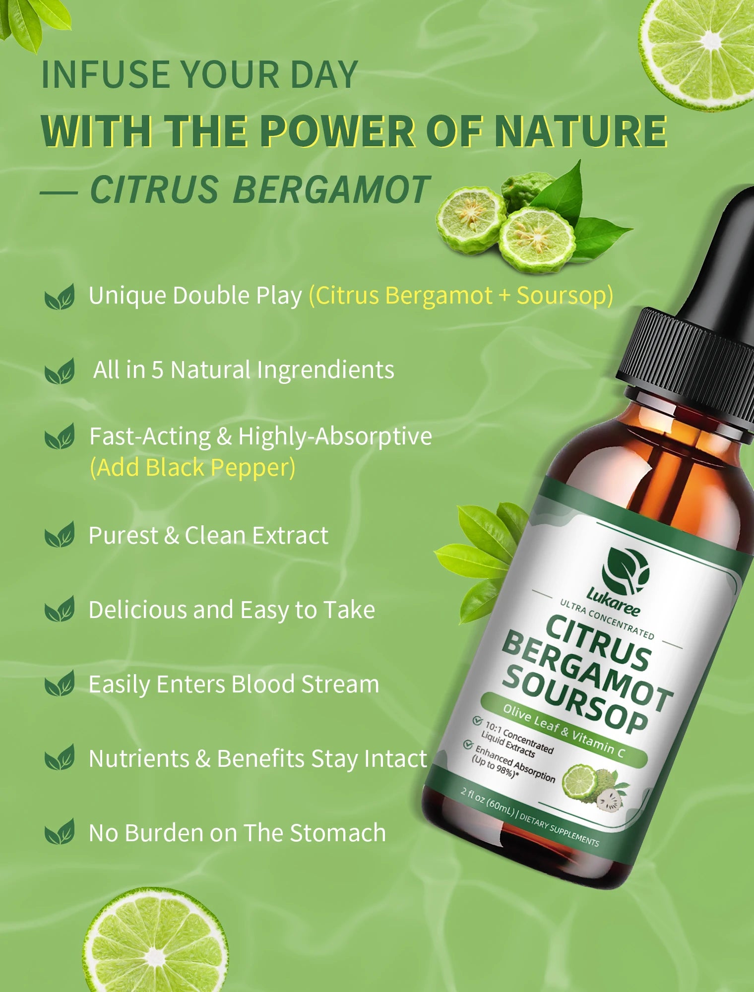 Citrus Bergamot Liquid Drops with Soursop, Red Yeast Rice & Olive Leaf – Wellness Support | 60ml Peaceful Pleasures Health and Wellness