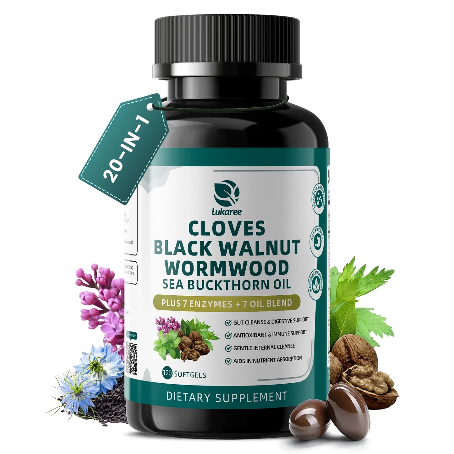 Beworths Cloves Black Walnut Wormwood Gut Cleanse 120 Capsules