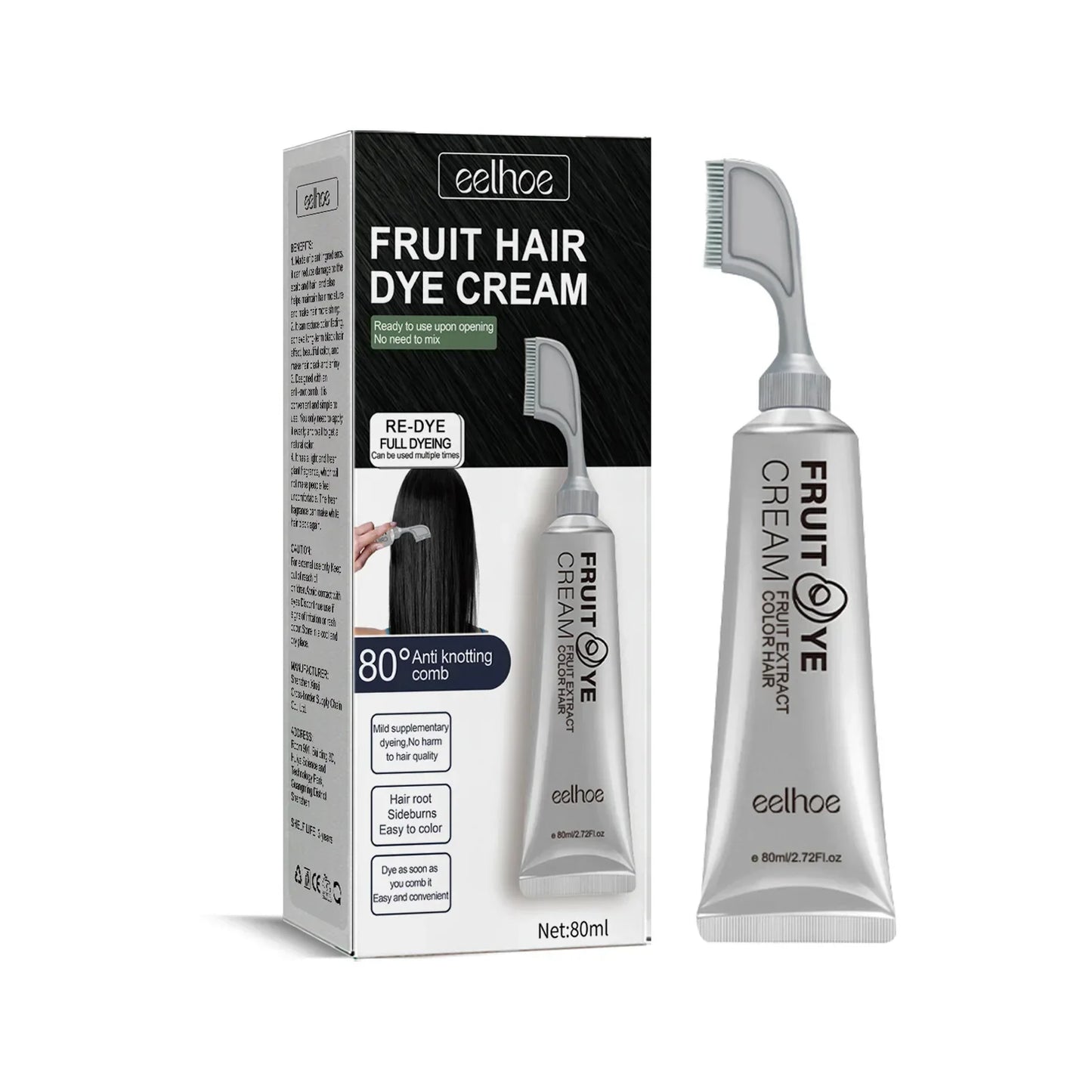 EELHOE Black Fruit Hair Dye Cream with Comb – Gray Coverage