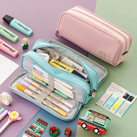 Large Pencil Case Big Capacity Storage Bag, Double-Side Open, Student Stationery, Desk Organizer for School Use Peaceful Pleasures Health and Wellness