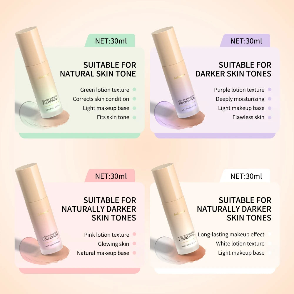 Color Changing Foundation Long-Lasting Makeup Effect Magic Foundation High Coverage Self-Coloring Cc Cream Cosmetics Peaceful Pleasures Health and Wellness