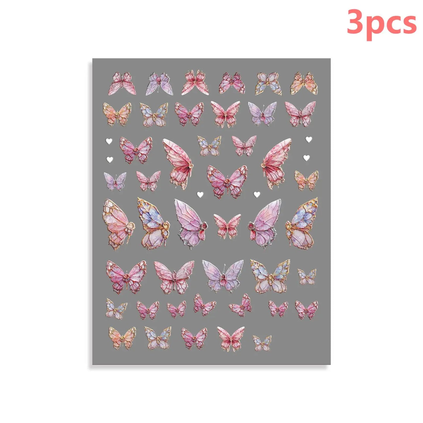 5D Self-Adhesive Butterfly Nail Stickers for Nail Art Peaceful Pleasures Health and Wellness 3pcs
