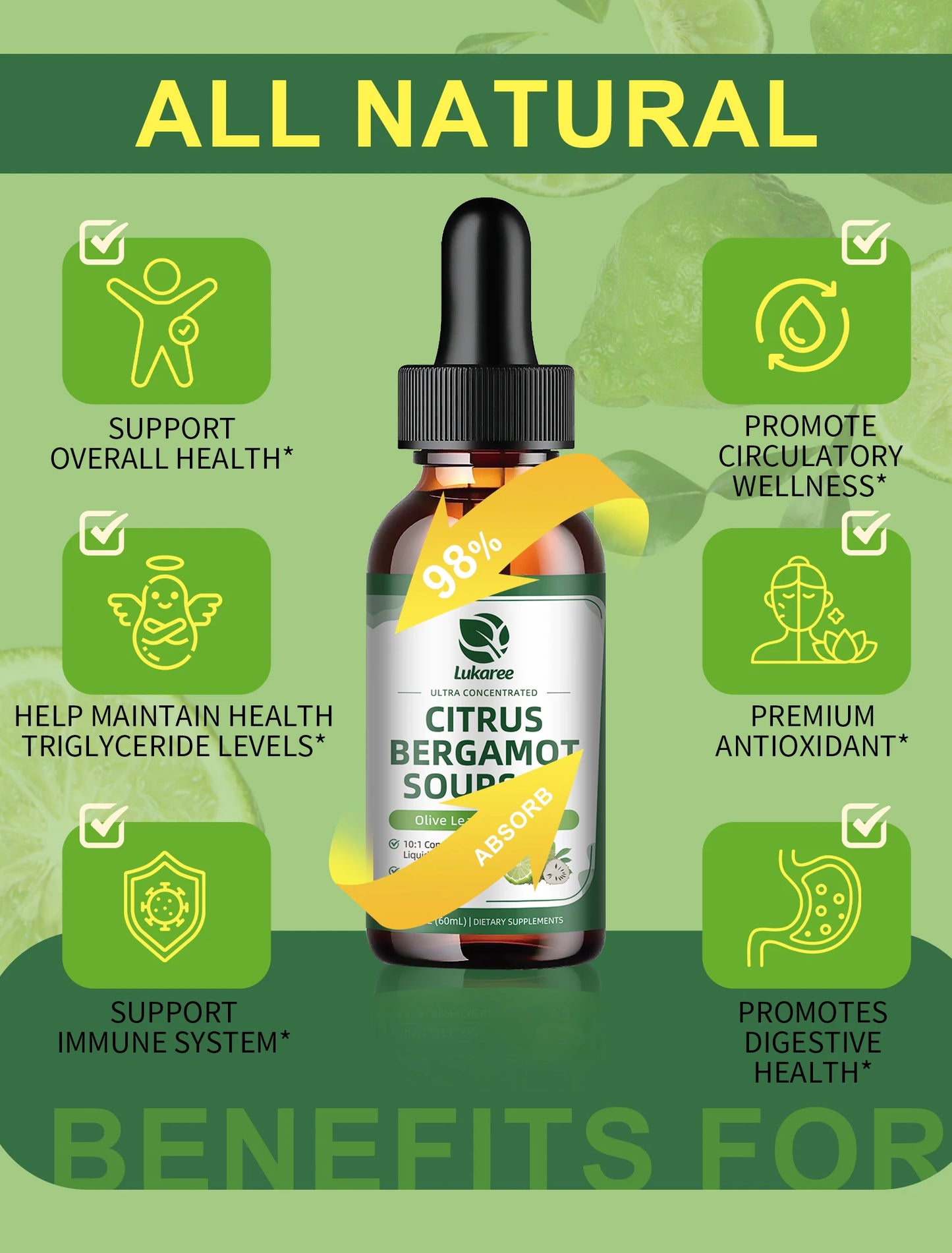 Citrus Bergamot Liquid Drops with Soursop, Red Yeast Rice & Olive Leaf – Wellness Support | 60ml Peaceful Pleasures Health and Wellness