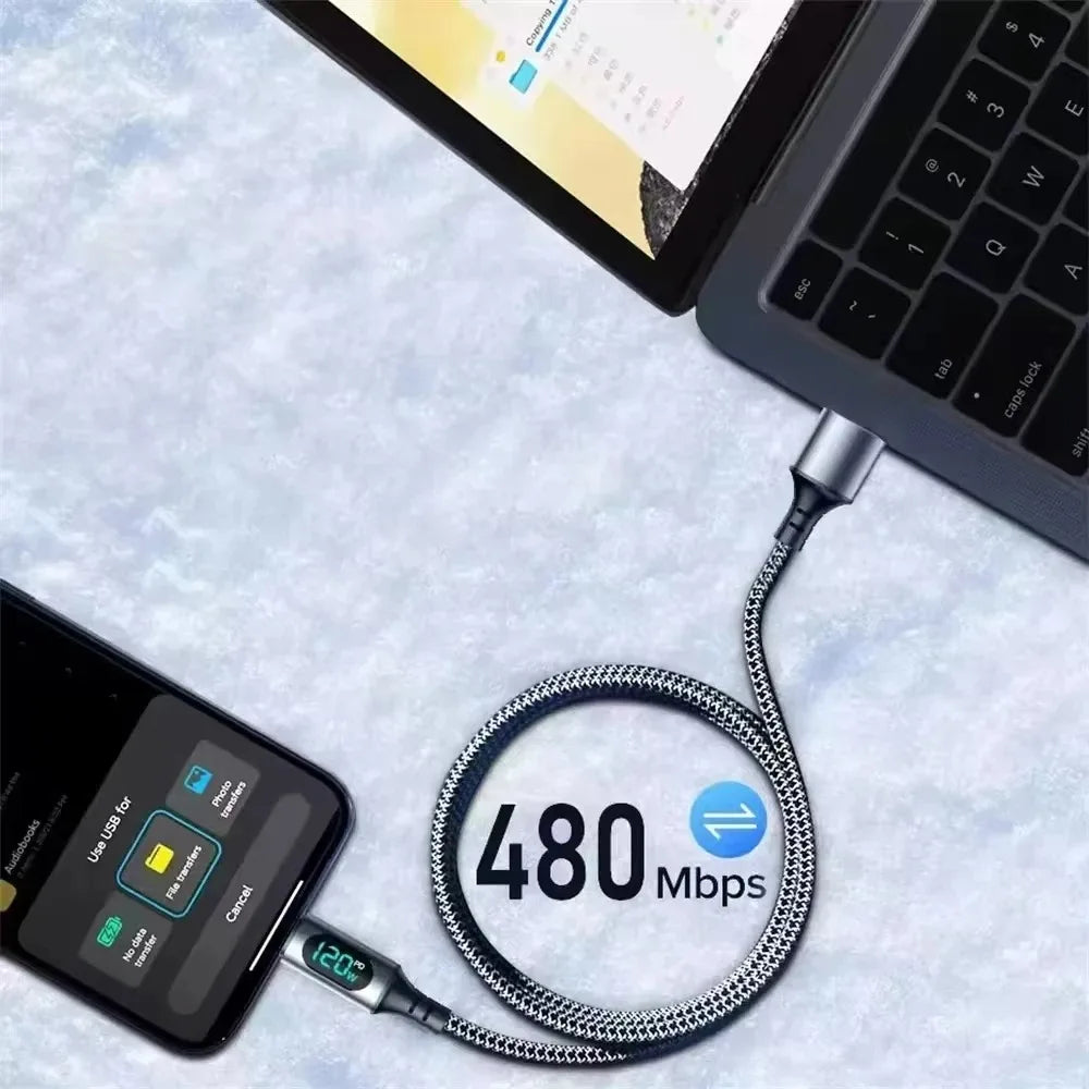 120W USB-A to USB-C Fast Charging Cable 6A | LED Display
