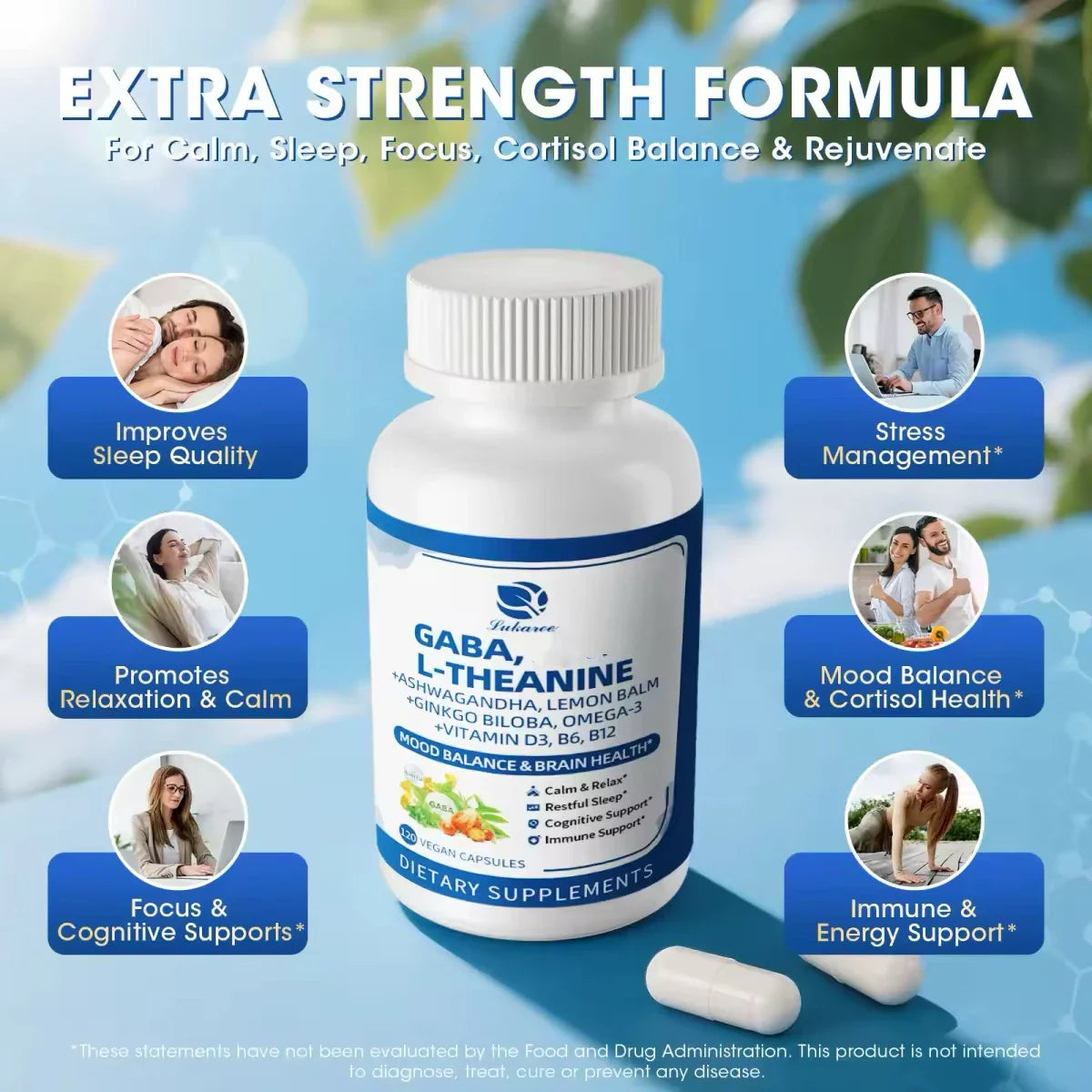 LUKAREE 10-in-1 GABA Capsules – Sleep, Focus & Mood Support