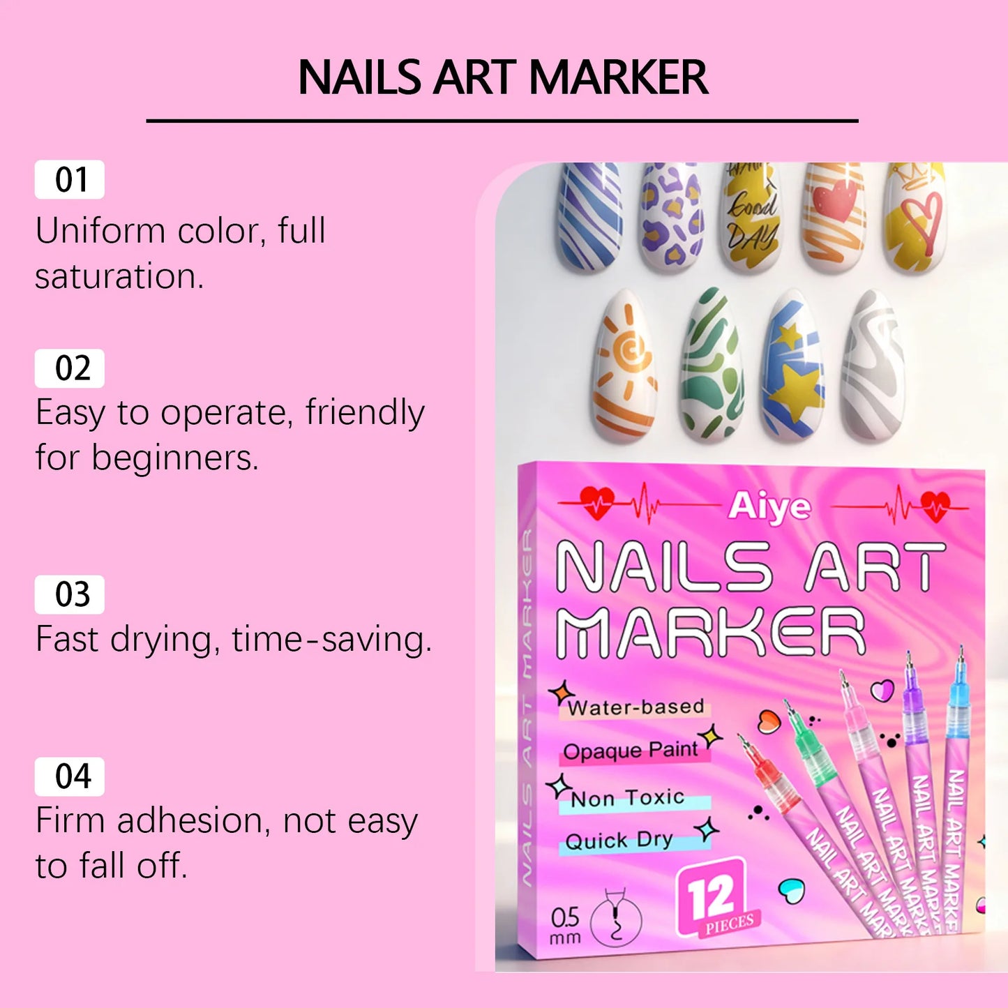 12-Piece Nail Art Drawing Pen Set – Waterproof DIY Markers