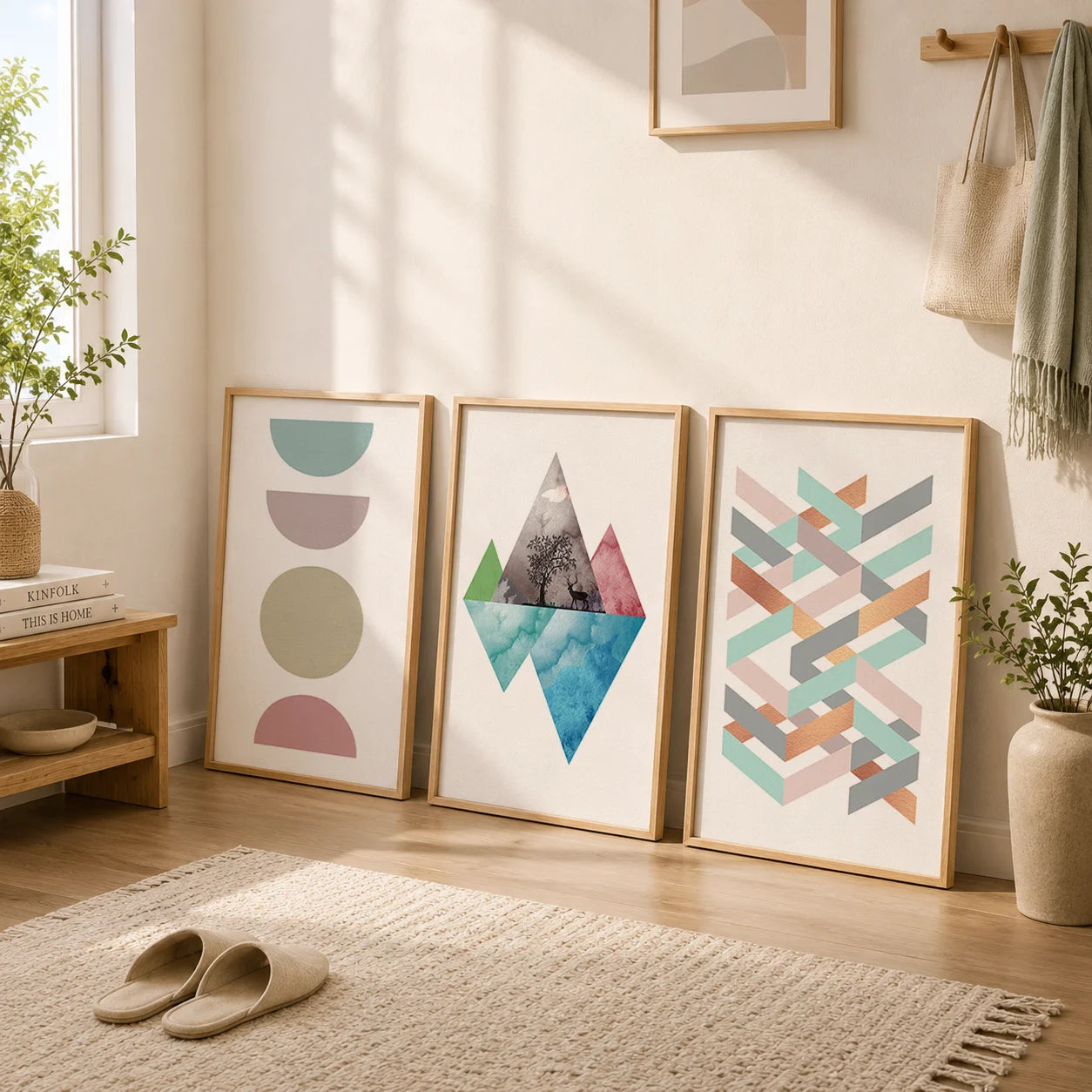 Abstract Boho Wall Art Nordic Geometric Canvas Painting Modern Minimalist Poster Print for Living Room Bedroom Wall Decor Peaceful Pleasures Health and Wellness