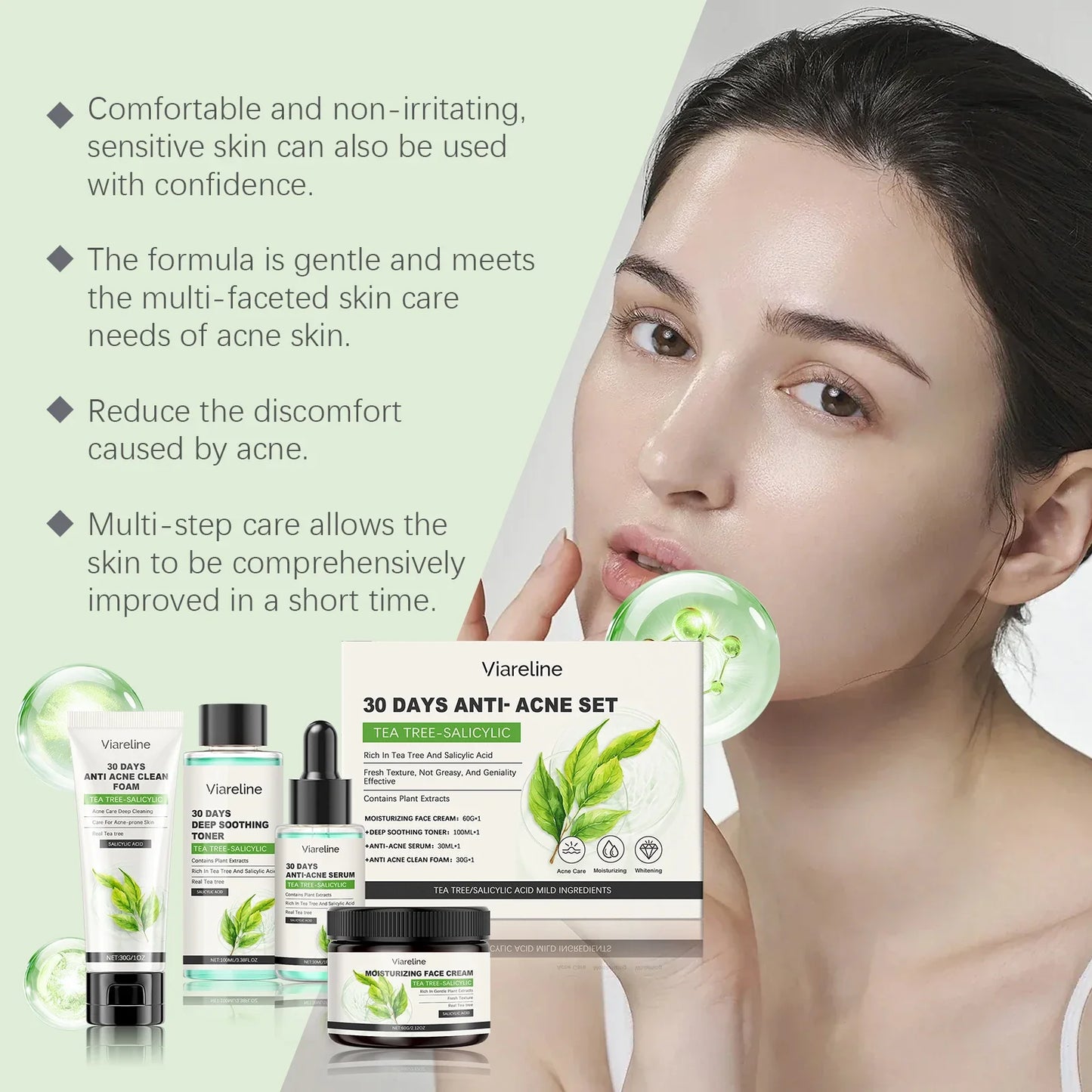 Viareline Salicylic Acid Acne Skin Care Set – 4-Piece Kit