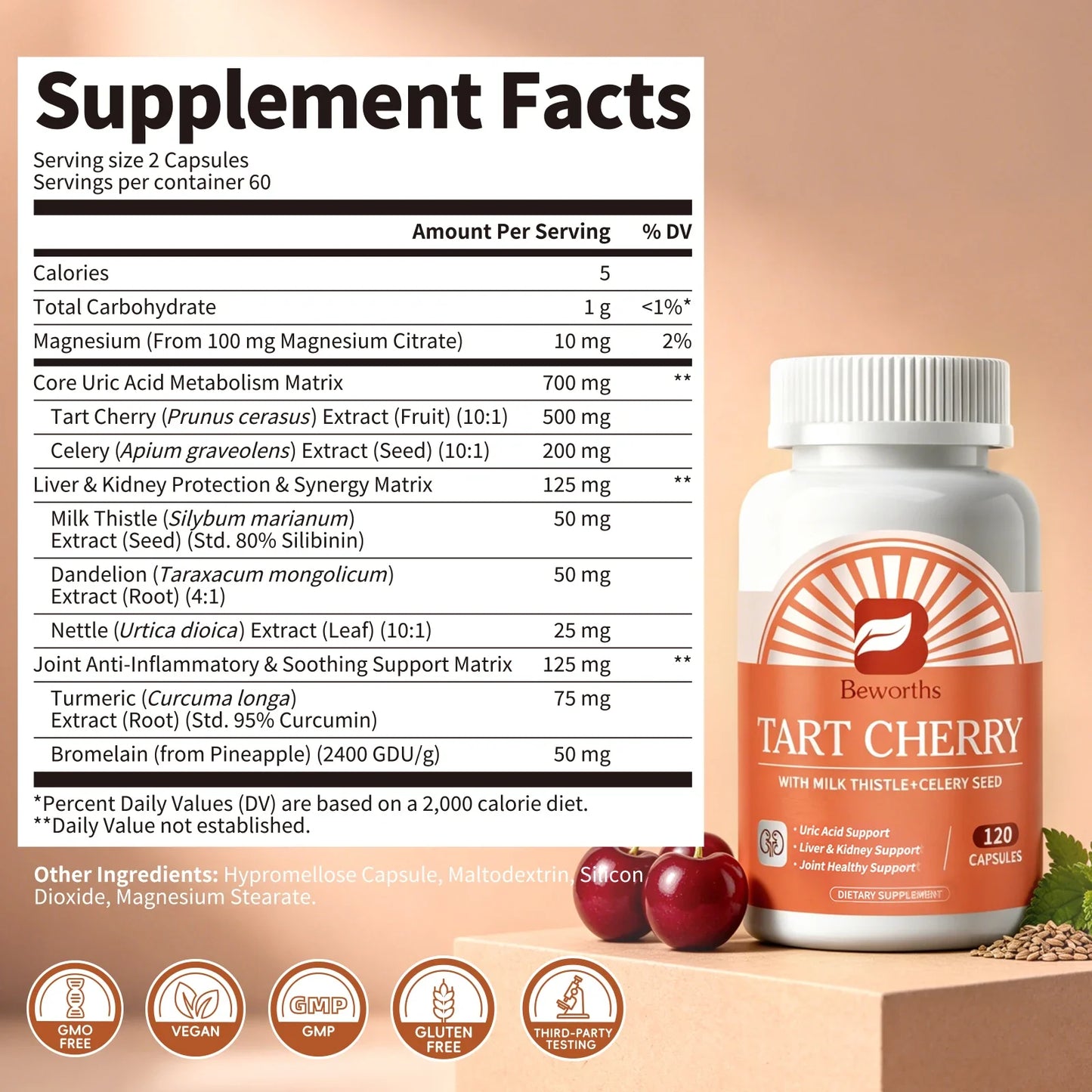 Beworths Tart Cherry Extract – Uric Acid & Joint Support 120ct