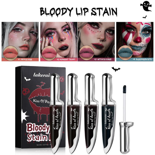Lakerain 4pc Gothic Lip Stain Kit – Matte Waterproof Blood Shades Gothic Lip Stain Kit Oasis Select
