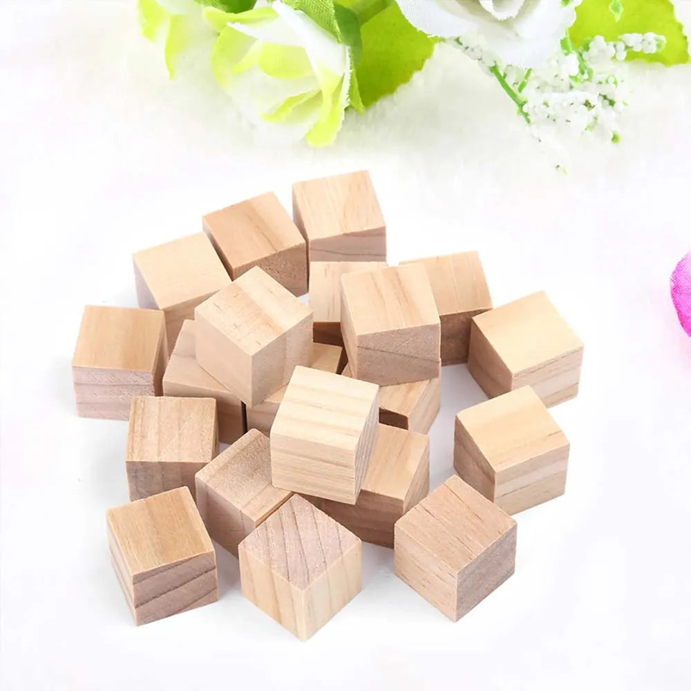 Unfinished Wooden Blocks – 5 Sizes Wood Cubes for DIY Crafts
