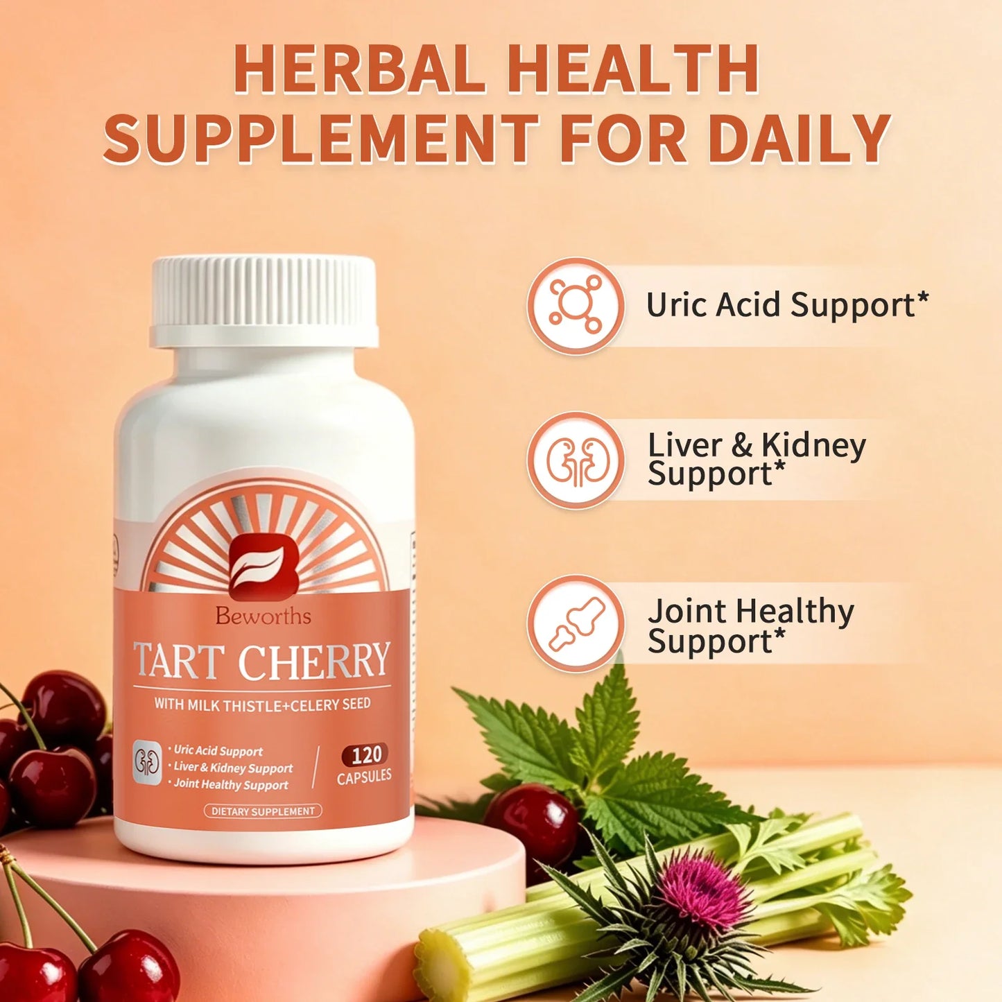 Beworths Tart Cherry Extract – Uric Acid & Joint Support 120ct