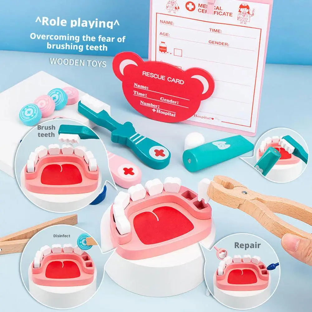 Dentist Play Cosplay Doctor Wooden Toy Gifts Kids Interest Simulation