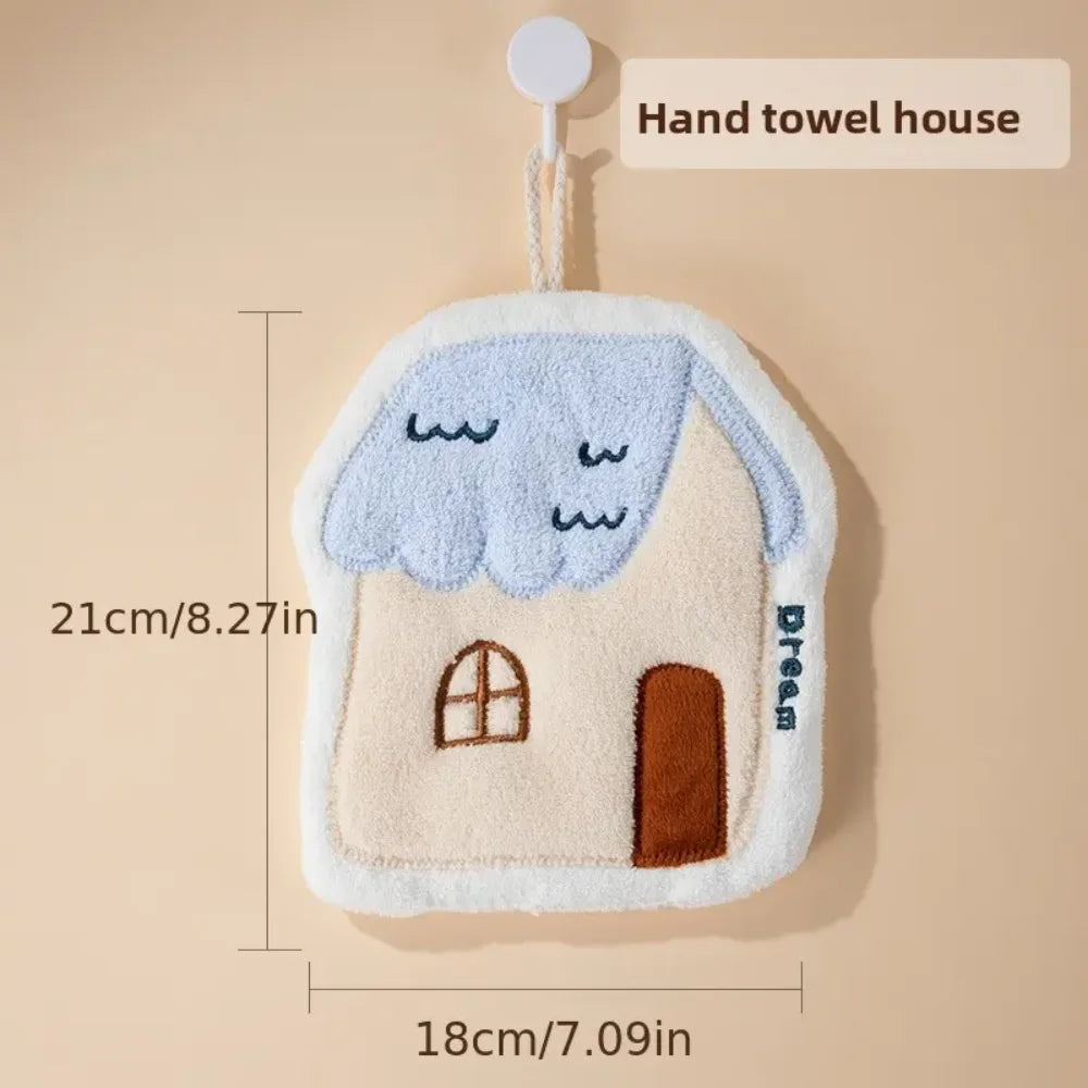 Cute Cartoon Hanging Hand Towels | Absorbent Coral Fleece Hanging Hand Towels Peaceful Pleasures Health and Wellness white
