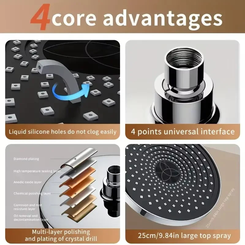 25cm Rainfall Shower Head | High-Pressure Round Top Spray