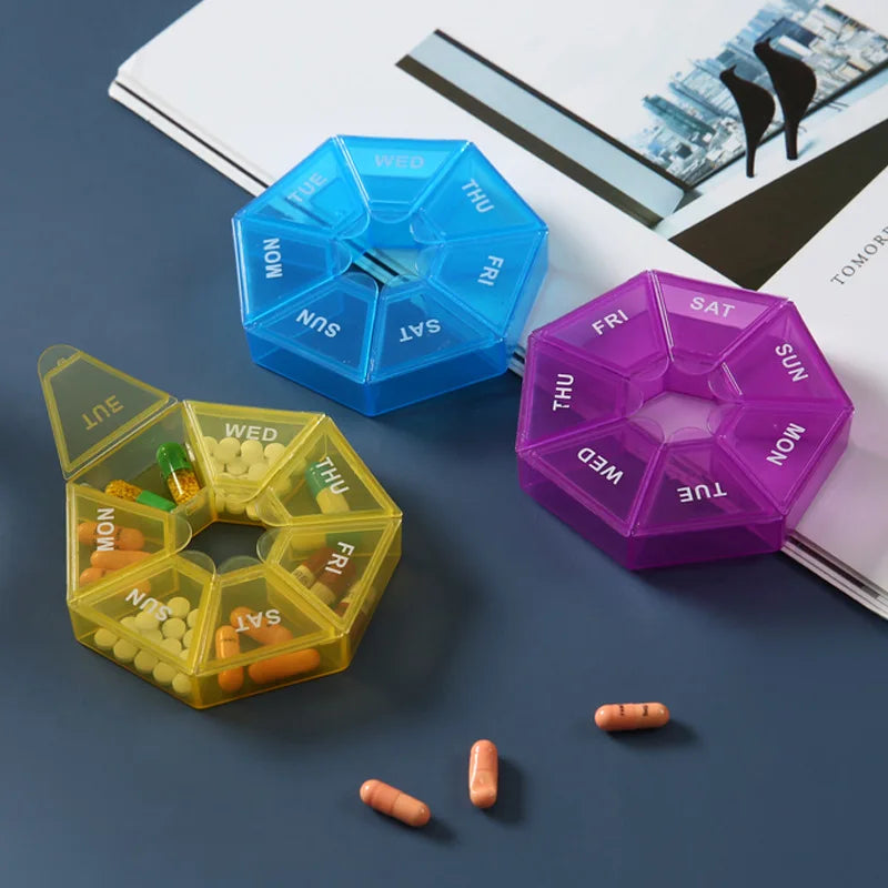 7 Days Weekly Pillbox Tablet Holder Medicine Storage Case Drug Container Pill Organizer Weekly Capsule Pill Box Color Organizer Peaceful Pleasures Health and Wellness