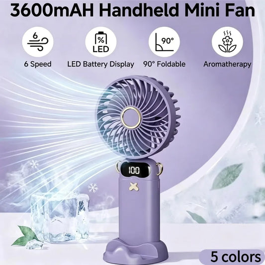 Portable Handheld Mini Fan 6 Speed 90° Foldable Fan LED Digital Display 3600mAh Rechargeable Cooling Fan for Outdoor Travel Peaceful Pleasures Health and Wellness