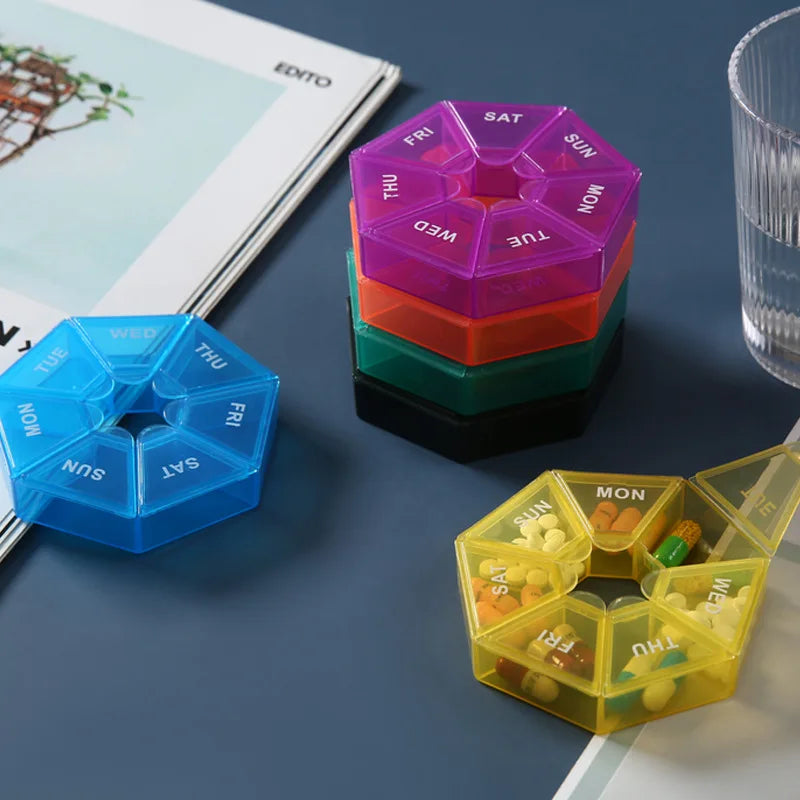 7 Days Weekly Pillbox Tablet Holder Medicine Storage Case Drug Container Pill Organizer Weekly Capsule Pill Box Color Organizer Peaceful Pleasures Health and Wellness