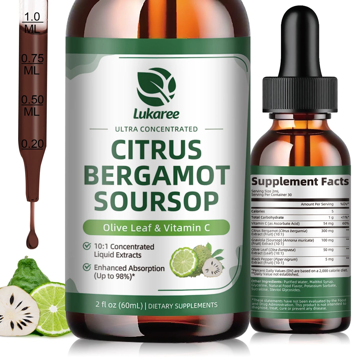 Citrus Bergamot Liquid Drops with Soursop, Red Yeast Rice & Olive Leaf – Wellness Support | 60ml Peaceful Pleasures Health and Wellness