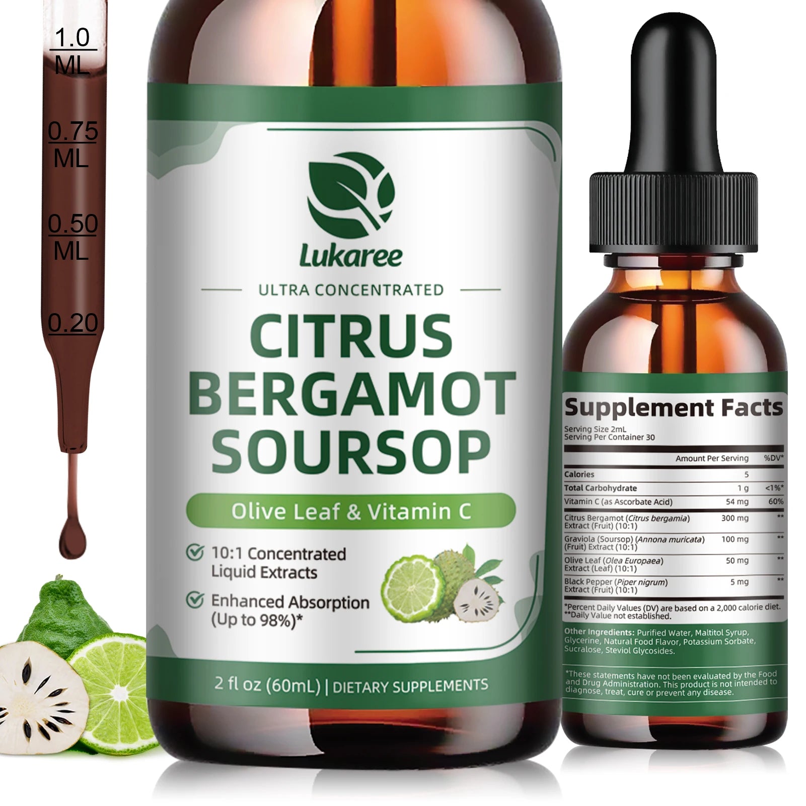 Citrus Bergamot Liquid Drops with Soursop, Red Yeast Rice & Olive Leaf – Wellness Support | 60ml Peaceful Pleasures Health and Wellness