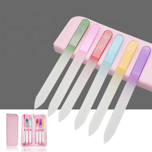 Glass Nail File Nail Art Tools Double Sided Manicure Polishing Nail Scrubs Etching Sand 6pcs Glass Nail File Leather Set Peaceful Pleasures Health and Wellness