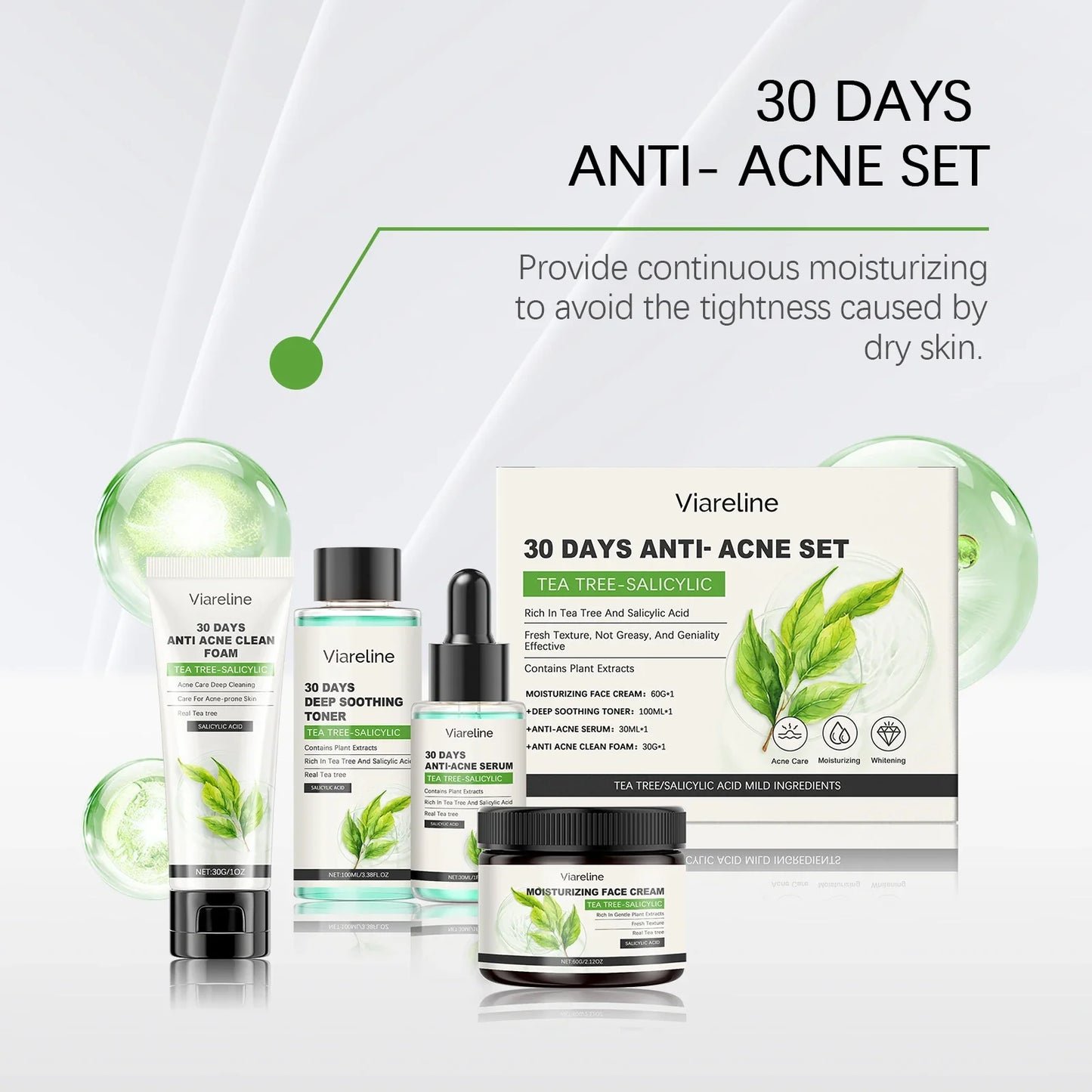 Viareline Salicylic Acid Acne Skin Care Set – 4-Piece Kit