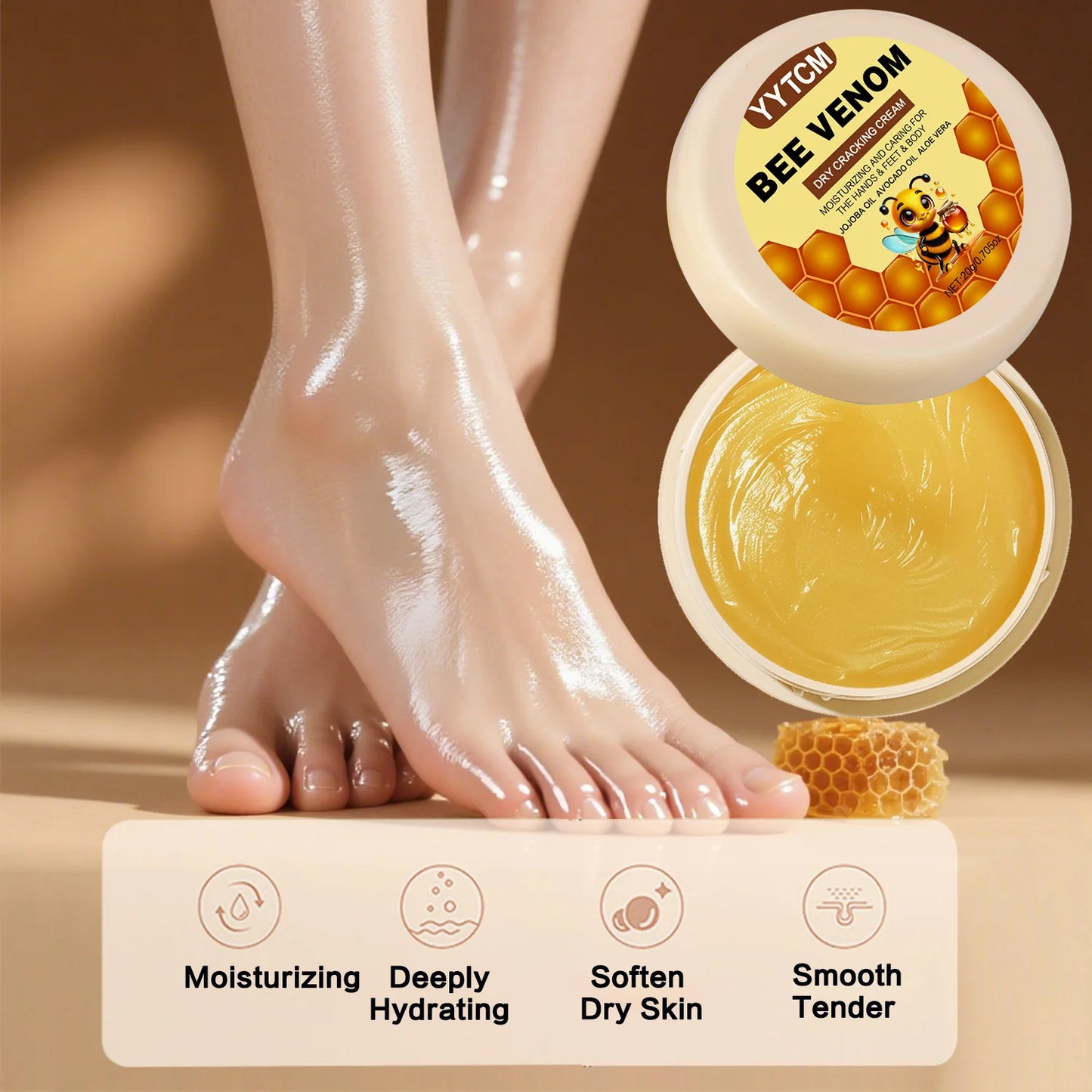 Bee Venom Dry Crack Moisturizing Cream, Hydrating & Nourishing for Autumn Winter, Smooth & Soft Skin Care, Hydrating Foot Cream Peaceful Pleasures Health and Wellness