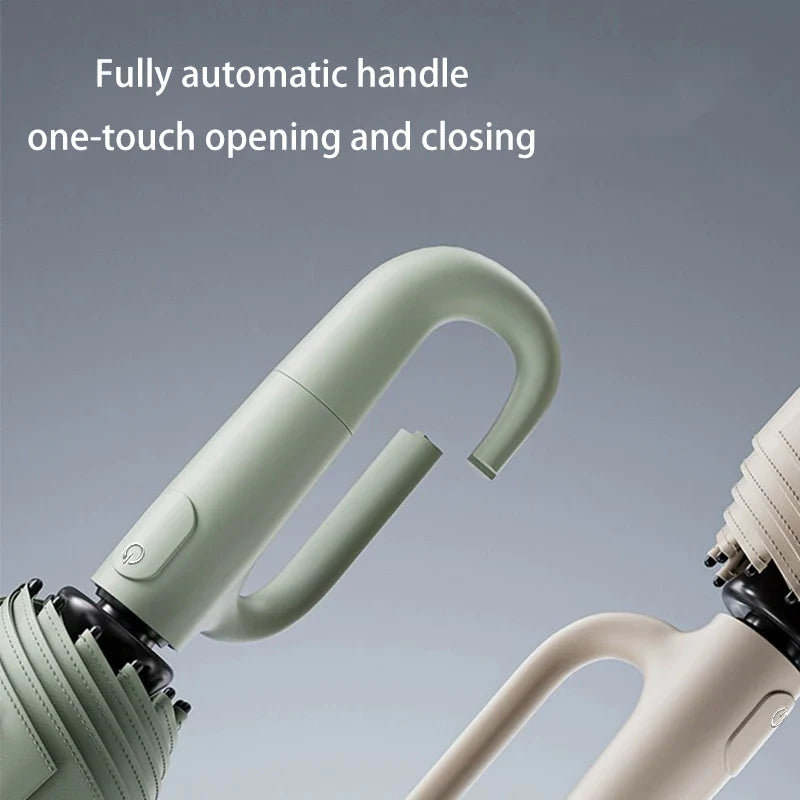 Auto Foldable UV Umbrella UPF50+ Windproof Carabiner Handle