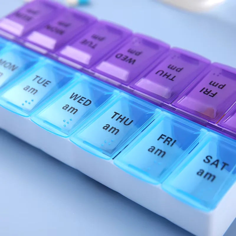 Weekly Portable Travel Pill Cases Box 7 Days Organizer 14 Grids Pills Container Storage Tablets Drug Vitamins Medicine Fish Oils Peaceful Pleasures Health and Wellness