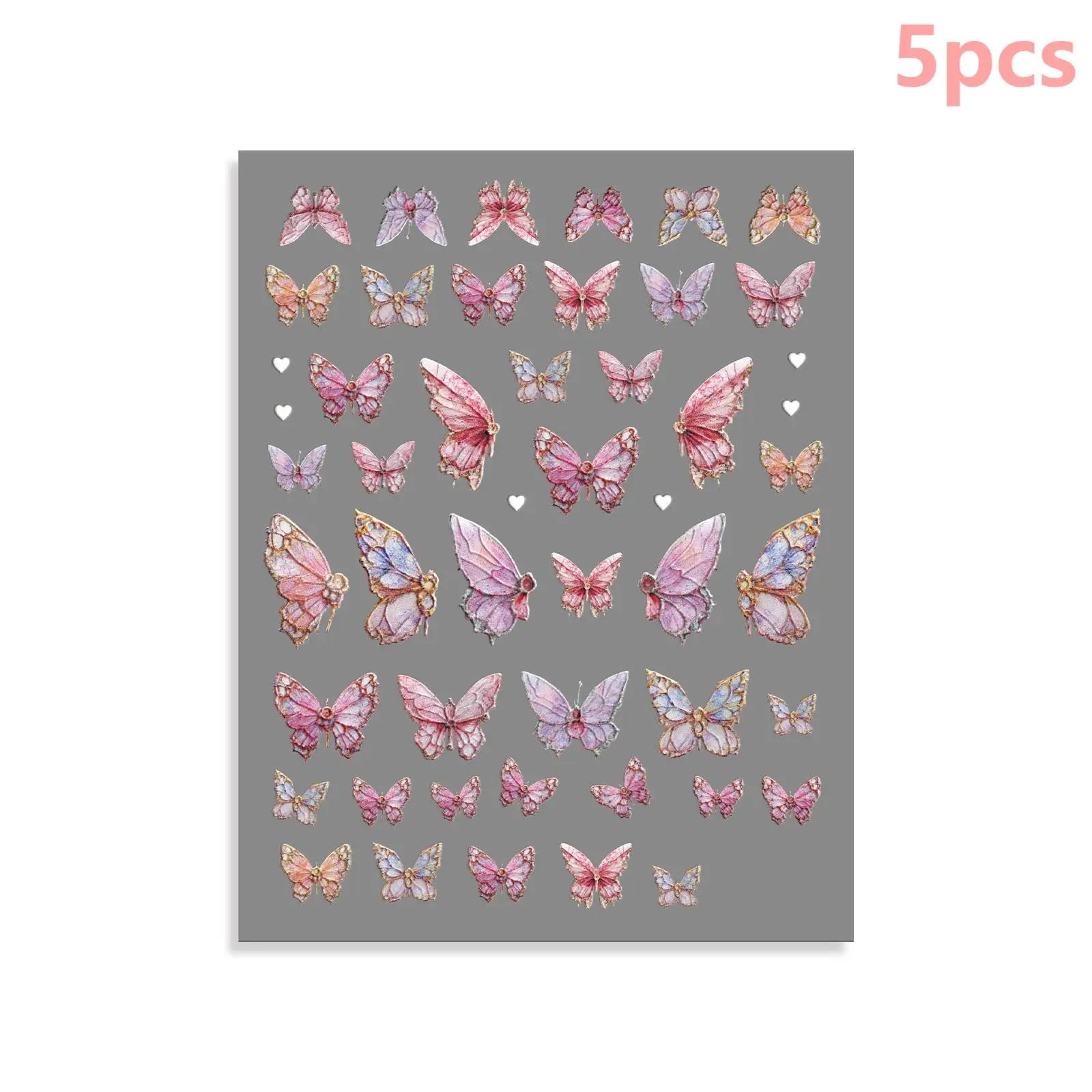 5D Self-Adhesive Butterfly Nail Stickers for Nail Art Peaceful Pleasures Health and Wellness 5pcs
