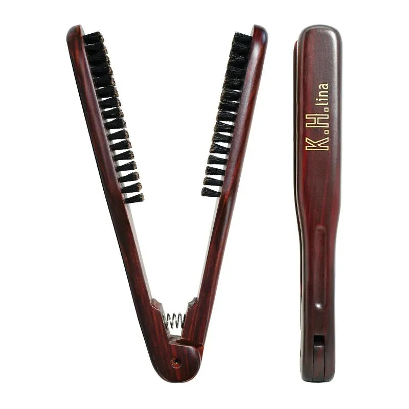 V-Type Wooden Handle Hair Straightener Comb | Anti-Static