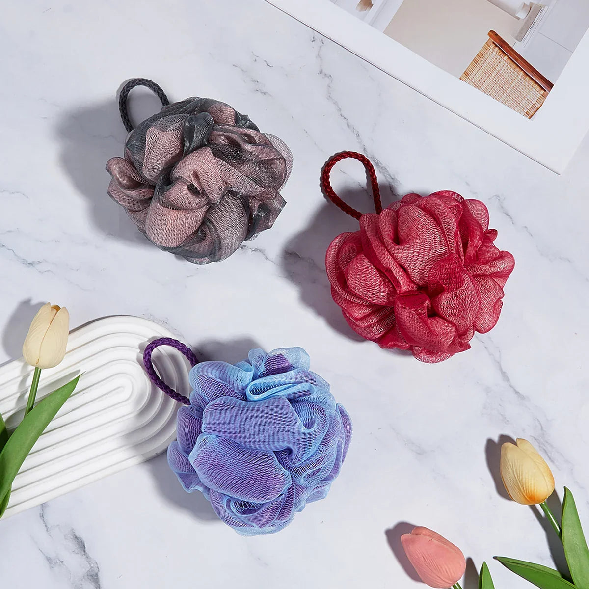 Dual-Color Exfoliating Bath Sponge Puff – Soft Body Scrubber