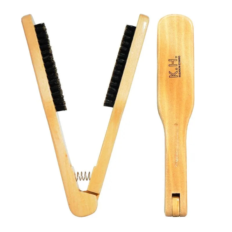 V-Type Wooden Handle Hair Straightener Comb | Anti-Static