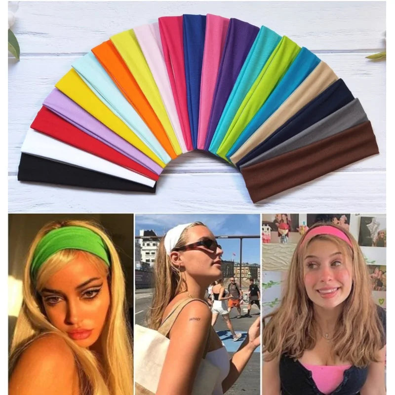 7Pcs Solid Color High Elasticity Headbands Yoga Exercise Headband Hair Accessories Sweat Absorbing Wide Edge Headband Peaceful Pleasures Health and Wellness