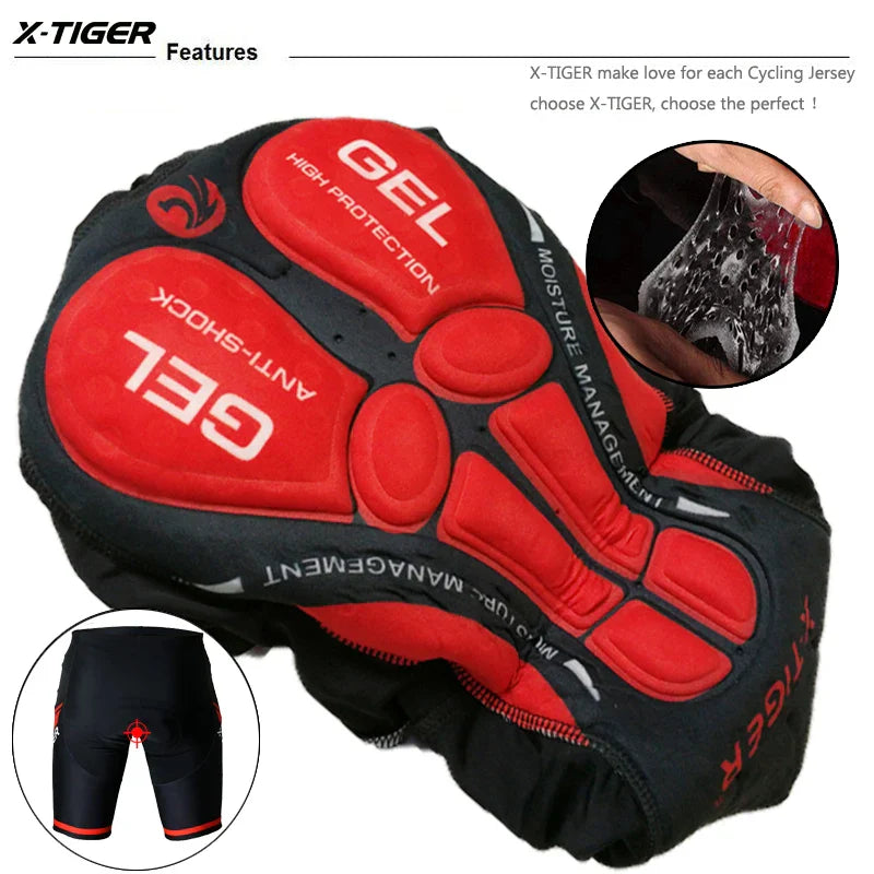 X-TIGER Men's Gel Padded Cycling Shorts – MTB & Road Bike