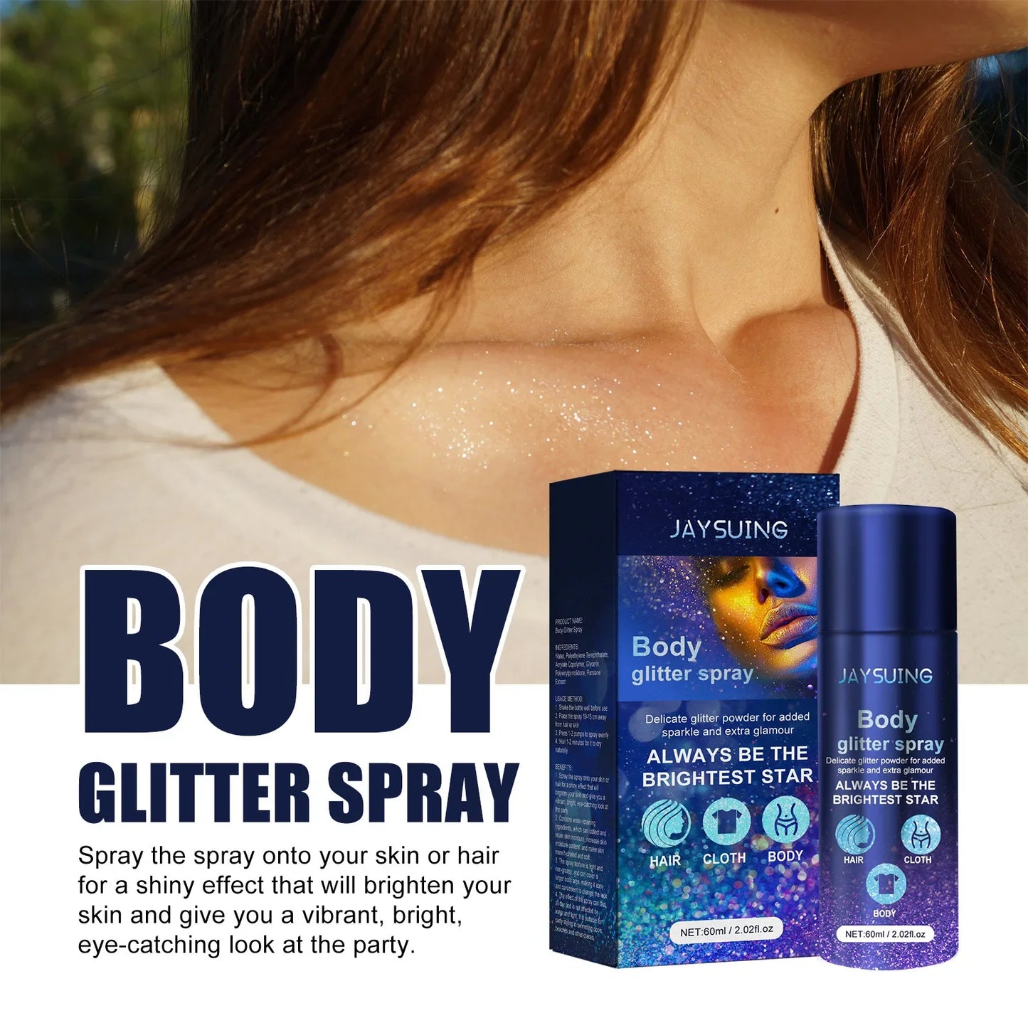 Body Glitter Highlighter Spray – Waterproof Shimmer Sparkle 60ml