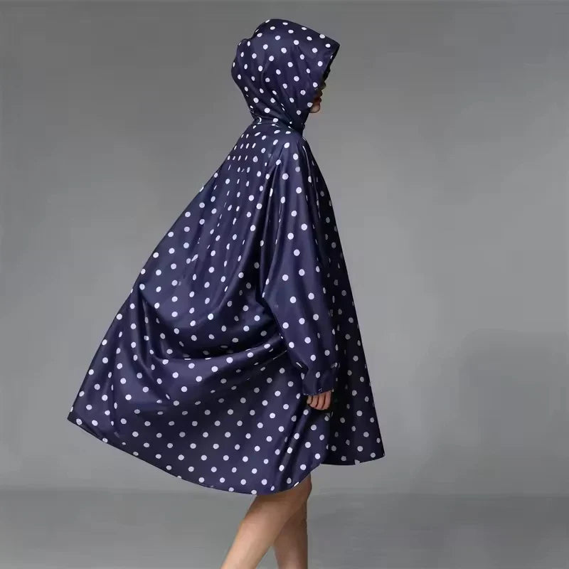 Unisex Zip-Up Rain Poncho | Polka Dot Waterproof Outdoor Coat