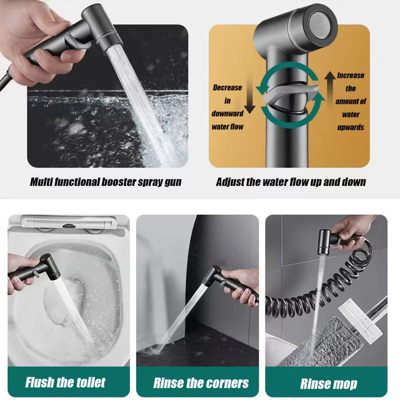 2-Pack Telescopic Handheld Bidet Sprayer Kit | Chrome ABS Spring Hose