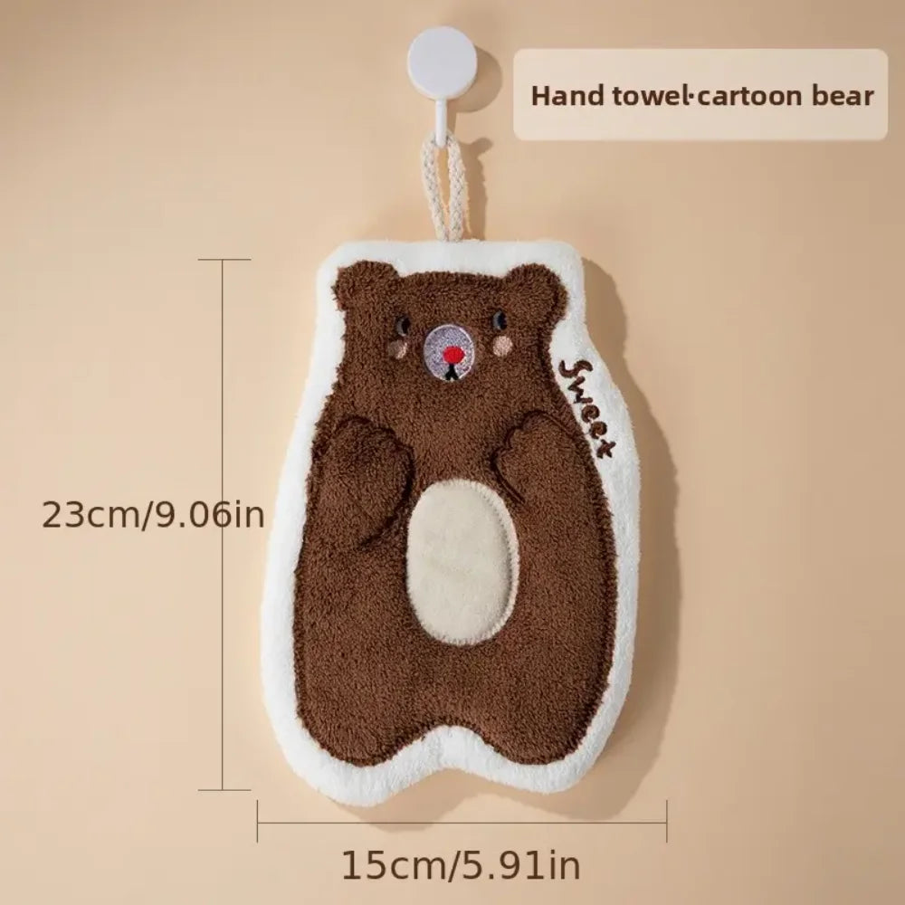 Cute Cartoon Hanging Hand Towels | Absorbent Coral Fleece Hanging Hand Towels Peaceful Pleasures Health and Wellness brown