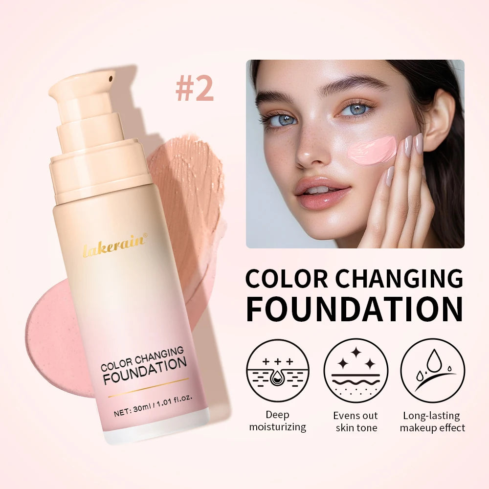 Color Changing Foundation Long-Lasting Makeup Effect Magic Foundation High Coverage Self-Coloring Cc Cream Cosmetics Peaceful Pleasures Health and Wellness