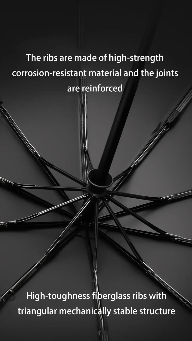 Windproof Auto Folding Umbrella – UV Protection & Wooden Handle